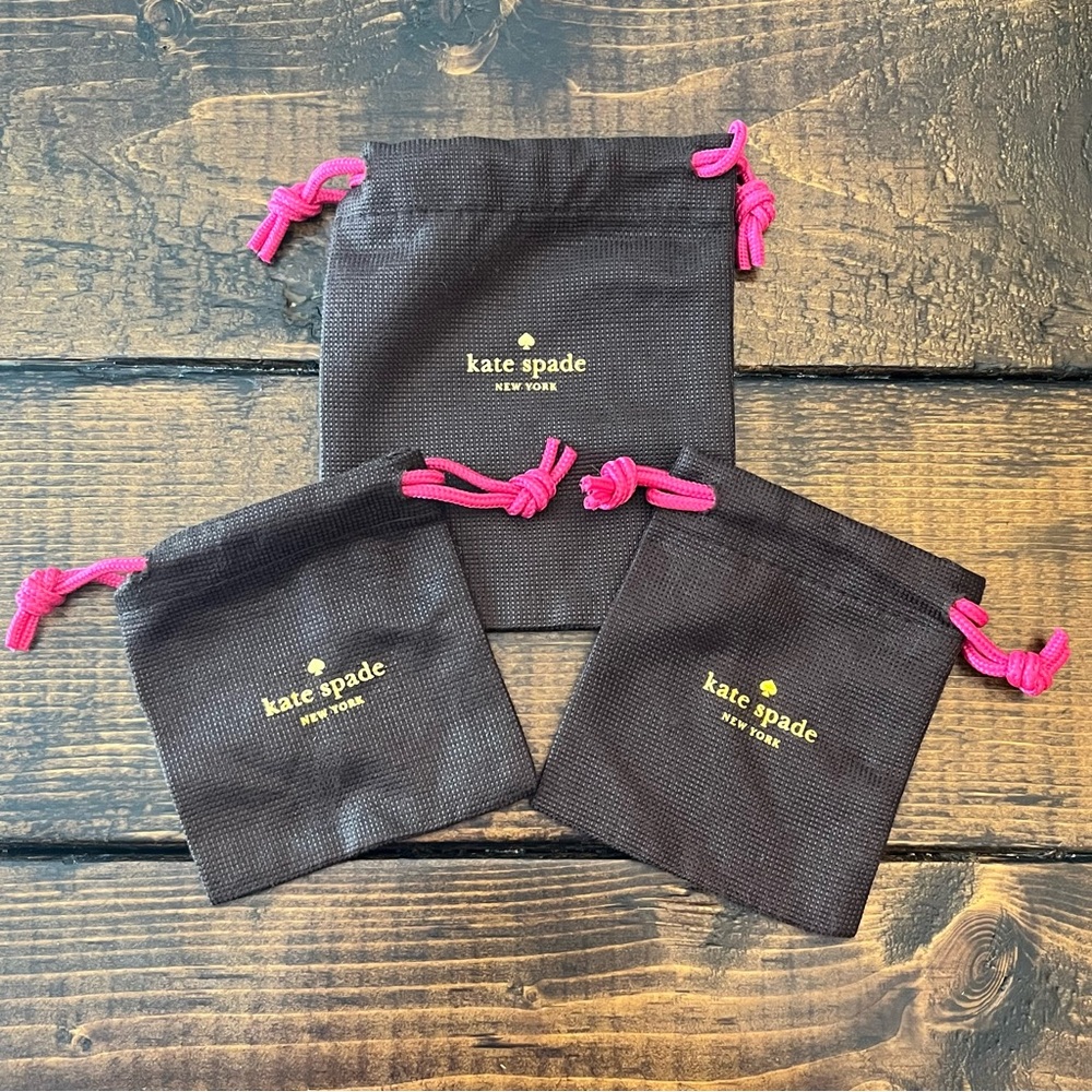 2 sizes-Kate Spade Brown Drawstring Jewelry/Accessory Bag Pouches-Set of 3
